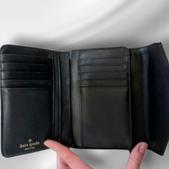 RARE Kate Spade Leather Tri~Fold Wallet Polka Dot, Black & White, NWOT - Picture 4 of 5